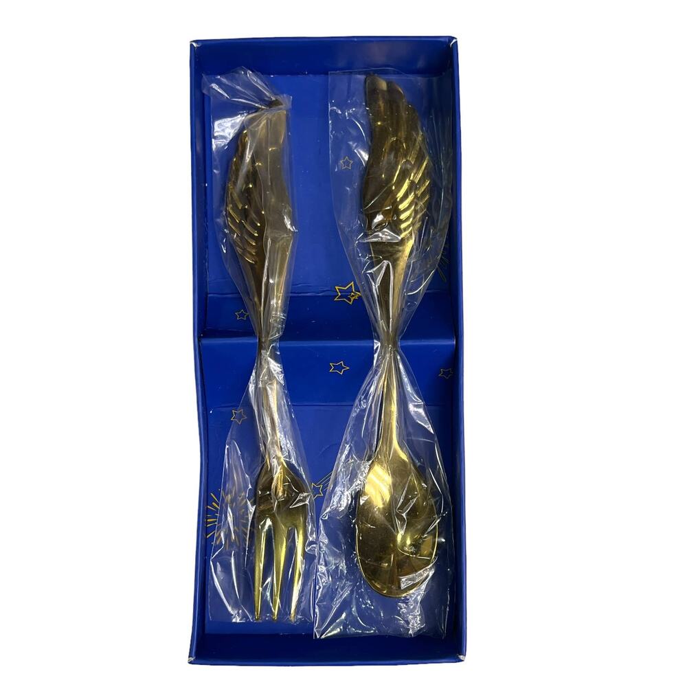 Angel Wings Children's Fork & Spoon Cutlery Gift Set Stainless Steel Gold Plated - Picture 7 of 14